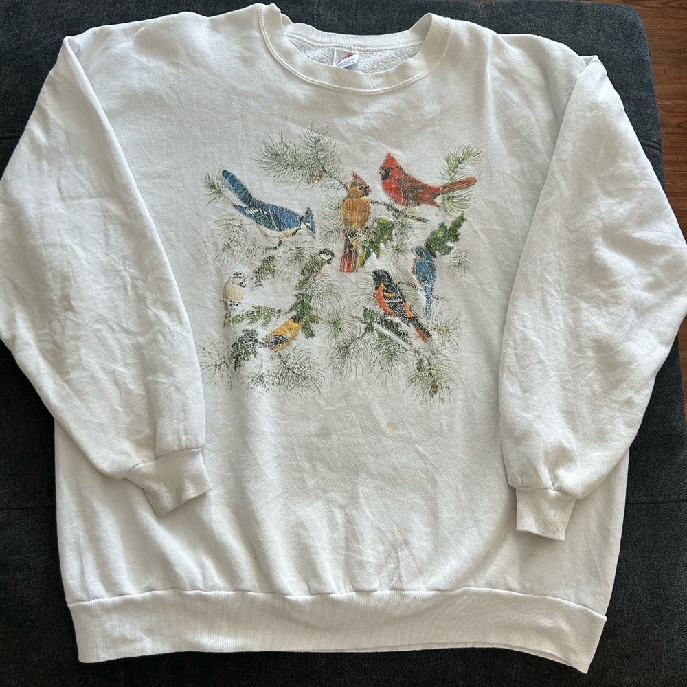 VTG Nature Birds white crewneck Jerzees tag size XXL